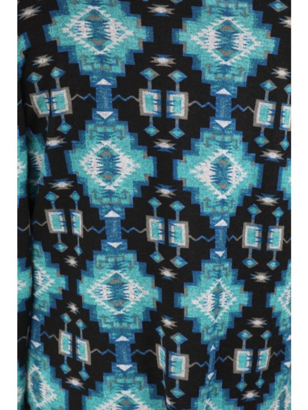 Aztec Southwestern Top Womens 1X Teal Black Cowl Neck Hoodie Kangaroo Pocket VTG - Picture 9 of 12